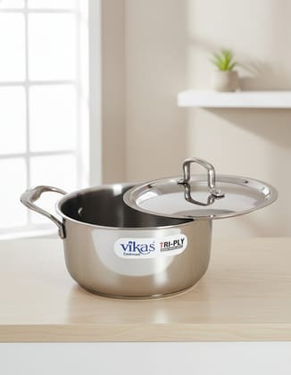 Vikas Triply Stainless Steel Casserole with Stainless Steel Lid | 20cm / 2.5L | Tri-Ply Fast & Even Heating