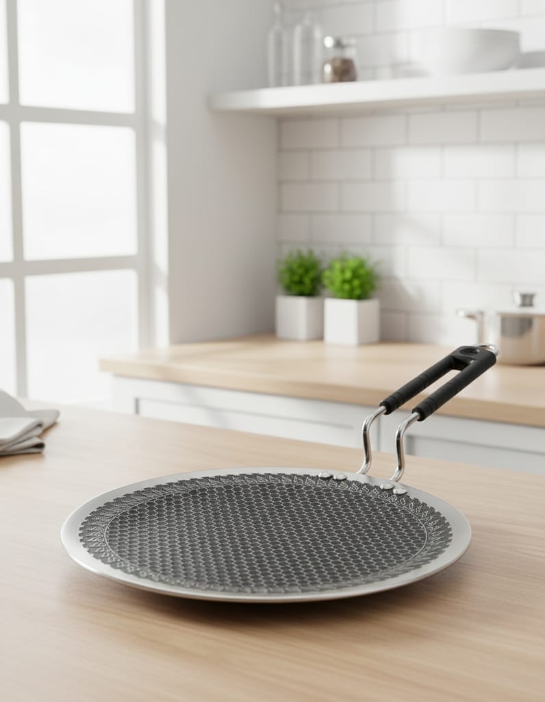 Triply Honeycomb Stainless Steel Roti Tawa 28cm | HexaRidge Non-Stick | Induction Compatible | Metal Spoon Safe