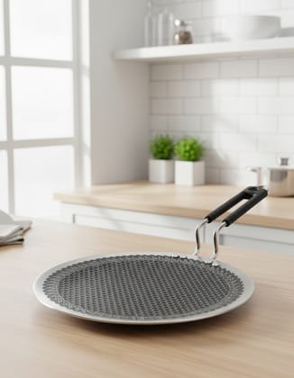 Vikas Triply Honeycomb Stainless Steel Roti Tawa 28cm | HexaRidge Non-Stick | Induction Compatible | Metal Spoon Safe