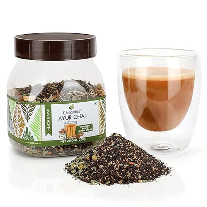 Octavius Ayur Chai - 250 Gms Jar | 8 Ayurvedic Herbs And Spices | Herbal Tea | 100% Natural | Made With Exotic Indian Ayurvedic Herbs | Immunity Booster | Nature Care Tea