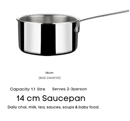 Vikas Tri-Ply  Stainless Steel Saucepan 14cm (1.2L) 