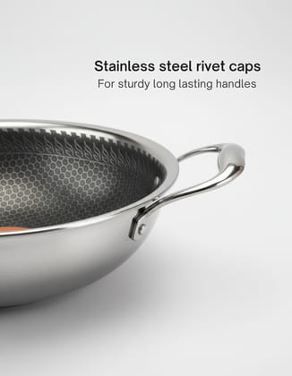 Vikas Triply Honeycomb  Kadhai with Lid | Stainless Steel Honeycomb Kadhai | Induction & Gas Friendly | Even-Heat 3-Ply Cookware for Healthy Indian Cooking (22cm / 24cm / 26cm)