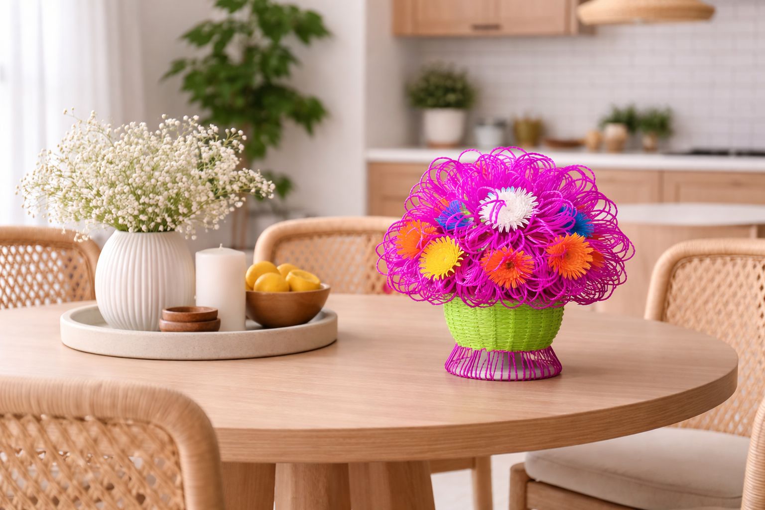 Vibrant Floral Centerpiece with Baby's Breath and Lemon Decor