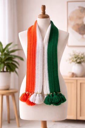 Tri-Color Crocheted Scarf with Tassels