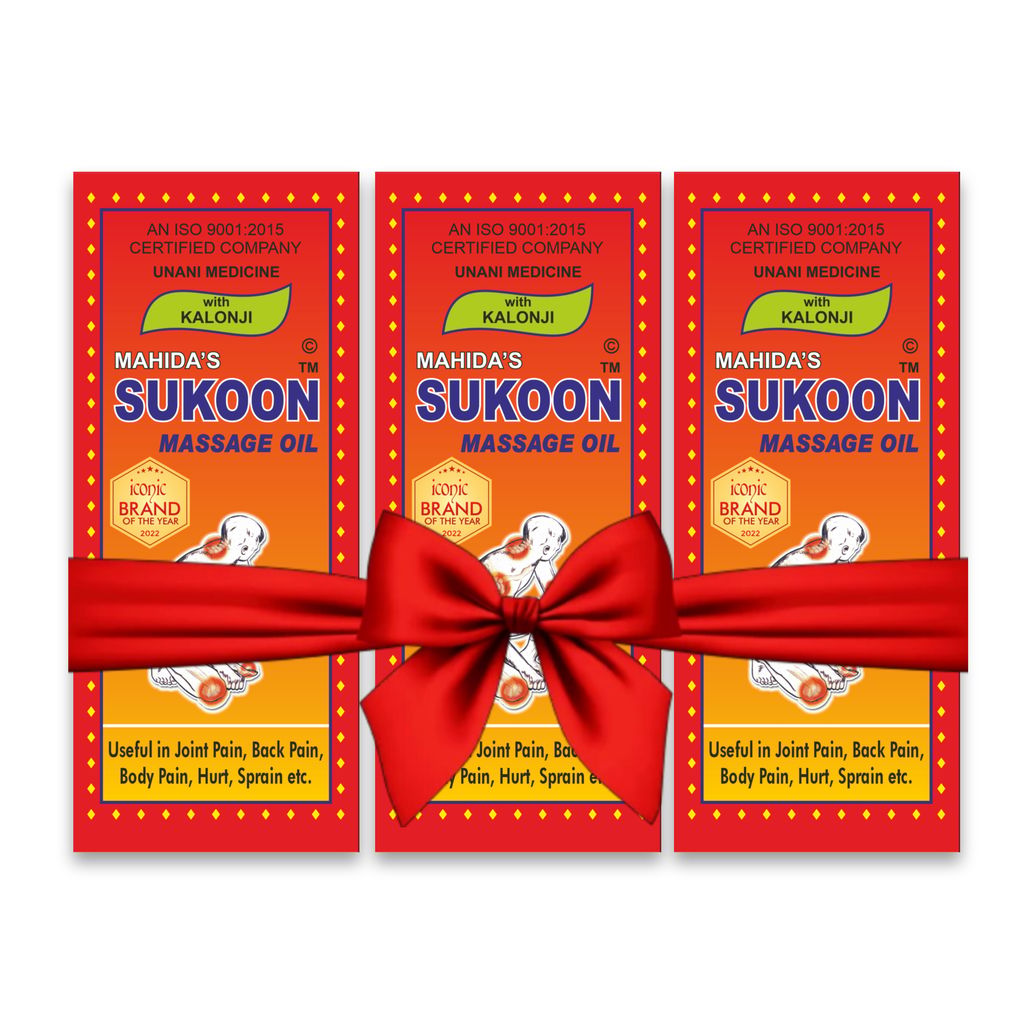 MAHIDA & SONS SUKOON MASSAGE OIL | HERBAL JOINT PAIN RELIEF OIL | NATURAL JOINT RELIEF | ARTHRITIS RELIEF, MUSCLE AND JOINT MASSAGE OIL | ORGANIC CHEMICAL FREE PARABEN FREE | FAST ABSORBING, NON GREASING FORMULA |
