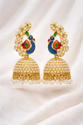Traditional Peacock Design Pearl Jhumka Earrings for Women & Girls