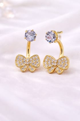 Stylish Gold Plated Bow Design American Diamond Earrings for Women & Girls
