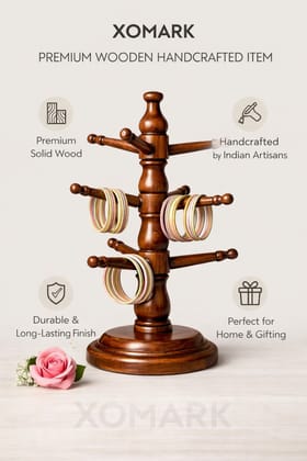 Brown Wooden Bangle Stand, Ato Z Traditional Rotating Display Holder, 3-Tier Jewelry Organizer For Bracelets