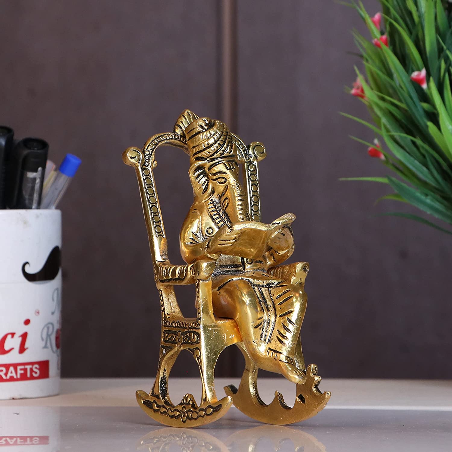 DreamKraft Chair Ganesha ji Reading Book with Antique Work