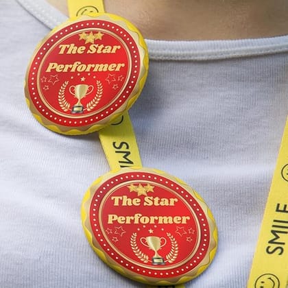 Star Performer Badge Pack Of 10 Round Pin Button Badge For Students Colleges Classes Office Boys Girls Men Women Batches For Bags, Backpack Size-58mm
