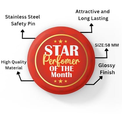 Star Performer Badge Pack Of 10 Round Pin Button Badge For Students Colleges Classes Office Boys Girls Men Women Batches For Bags, Backpack Size-58mm