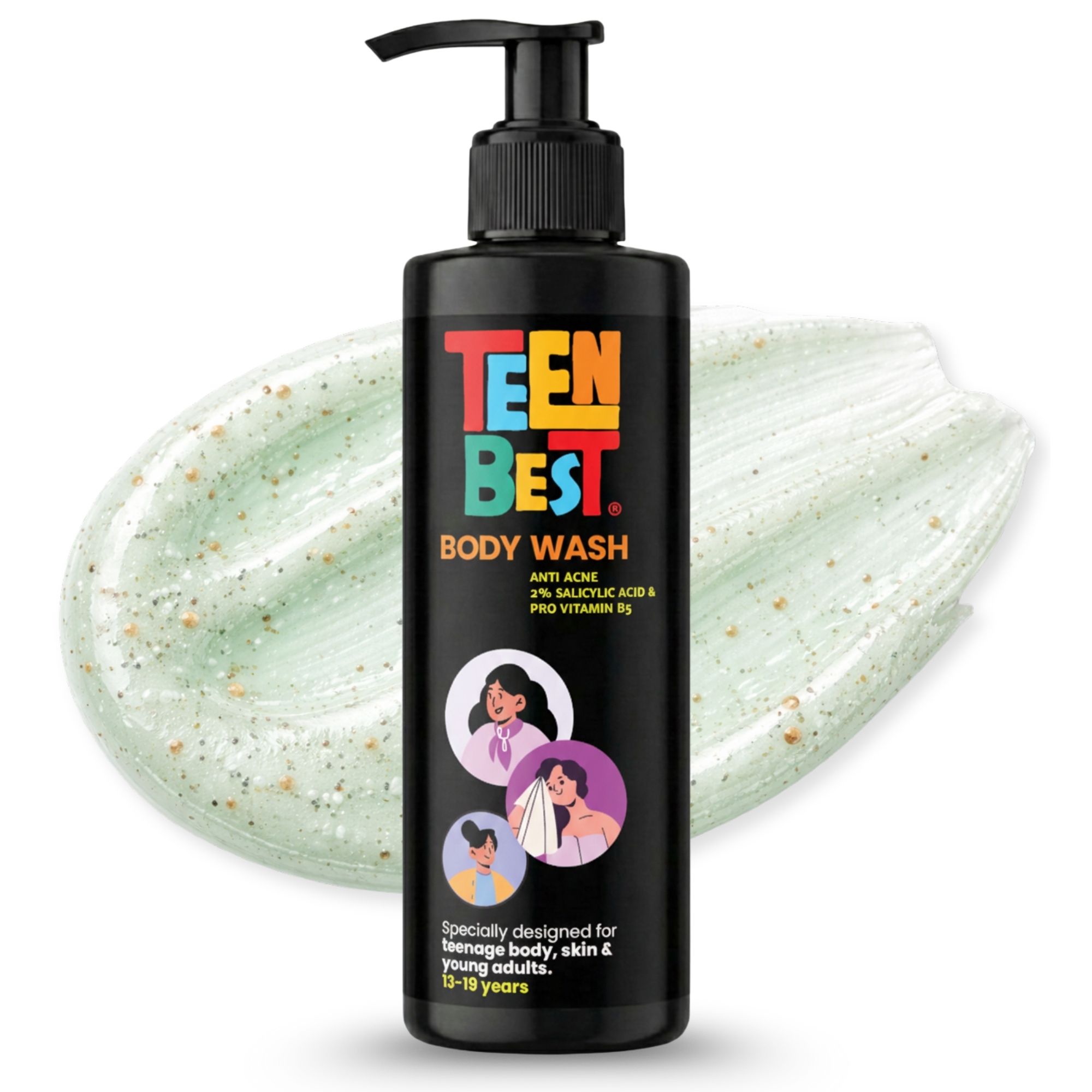 Healthbest Teens Anti Acne Body Wash for Back Acne & Body Pimples - 200ml Daily Shower Gel for Oily Skin & Odour Control for Boys & Girls (13 -19 Years)