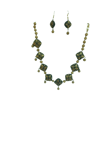 Terracotta Black & Gold Floral Necklace Set