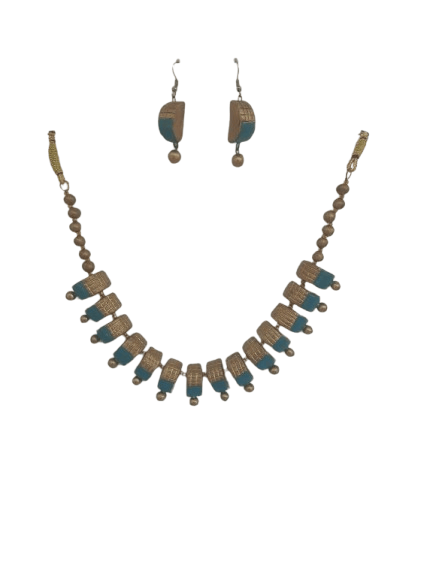 Terracotta Antique Gold–Teal Necklace Set