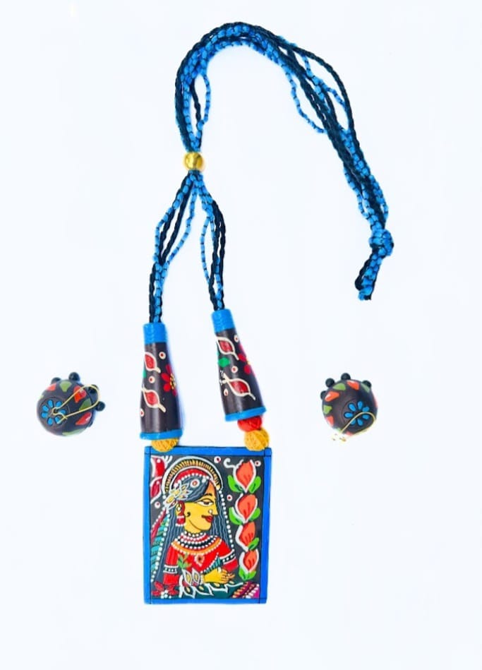 Terracotta Blue Tribal Lady Necklace Set