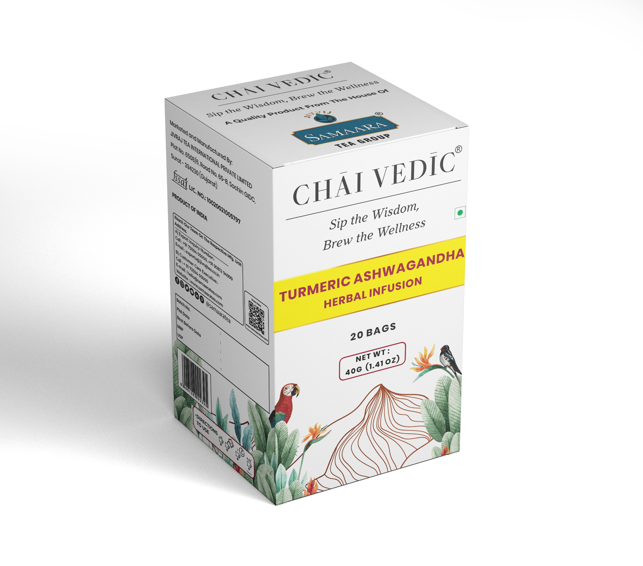 Chai Vedic Turmeric Ashwagandha Herbal Infusion Tea | 20 Tea Bags | Tea Powder