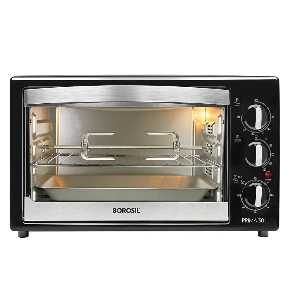 Borosil Prima 30 L Oven Toaster & Grill, Motorised Rotisserie & Convection Heating, 6 Heating Modes