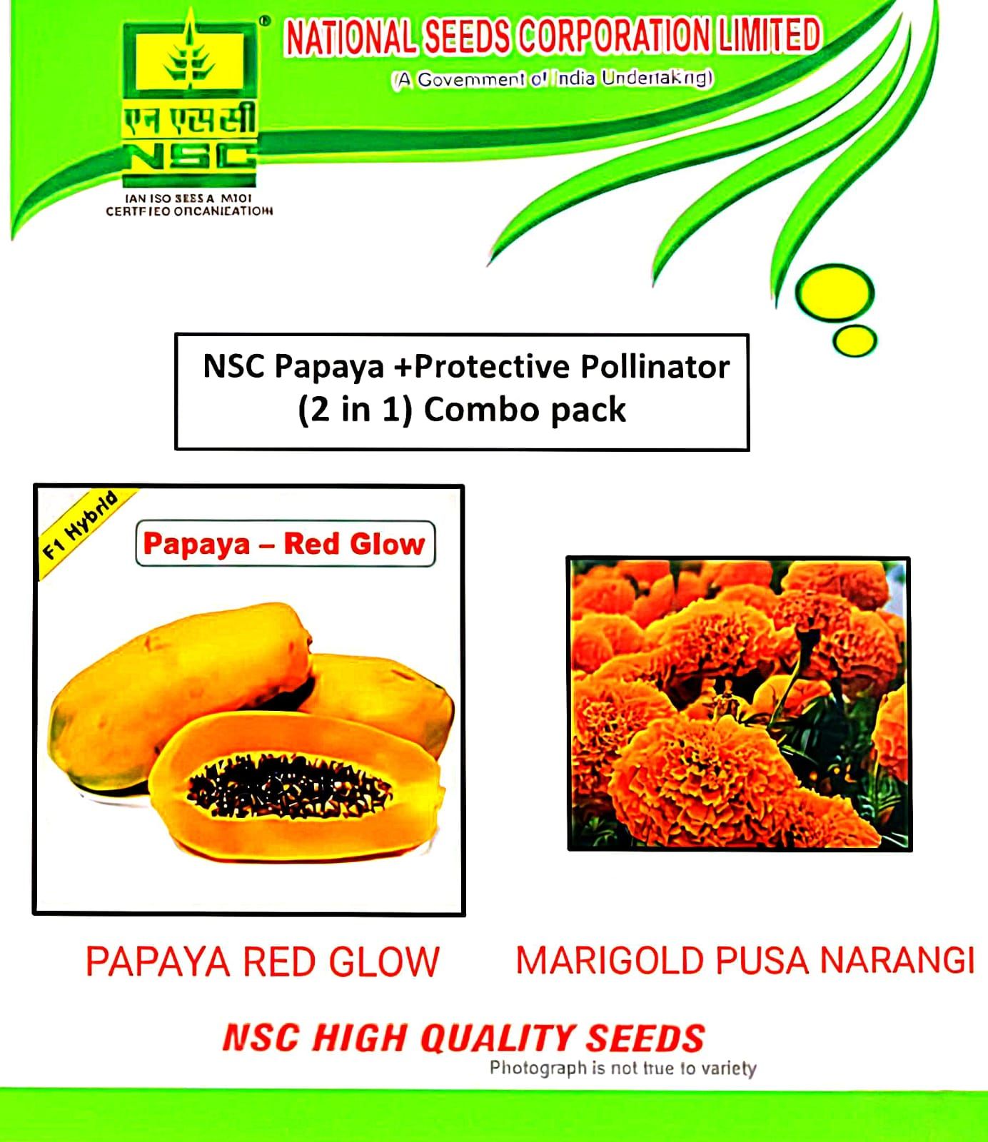 Papaya +Protective Pollinator 2 in 1  Combo pack(PAPAYA RED GLOW + MARIGOLD PUSA NARANGI)