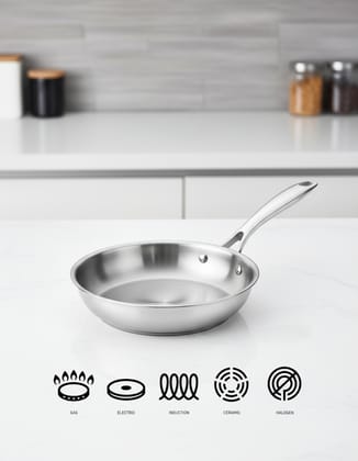 Vikas Triply Stainless Steel Fry Pan (22/26 cm, 1.5L–1.9L) | Premium 3-Layer Tri-Ply Construction | Healthy Natural Non-Stick | 100% Toxin-Free | Induction & Gas Compatible 