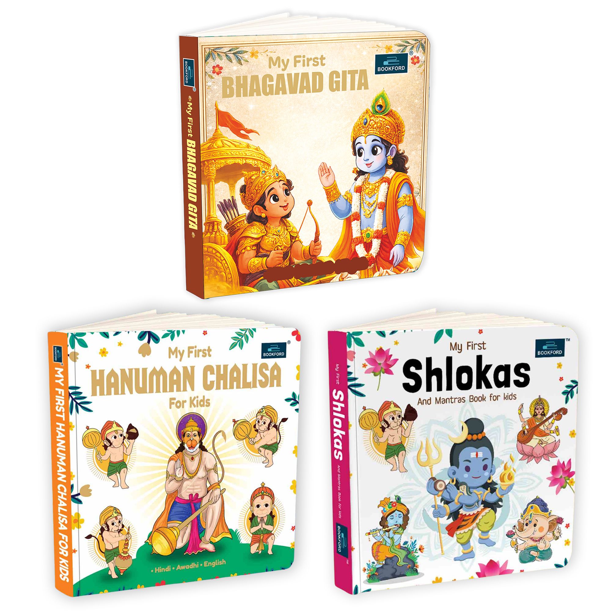 My First Bhagavad Gita, Hanuman Chalisa and Shloka Mantras Mythology Board Book for Kids and Childrens | Language Sanskrit, Hindi and English - Age 3+ Years