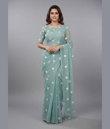 Apnisha Georgette Embroidered Regular Saree With Unstitched Blouse Piece ( Sea Green )