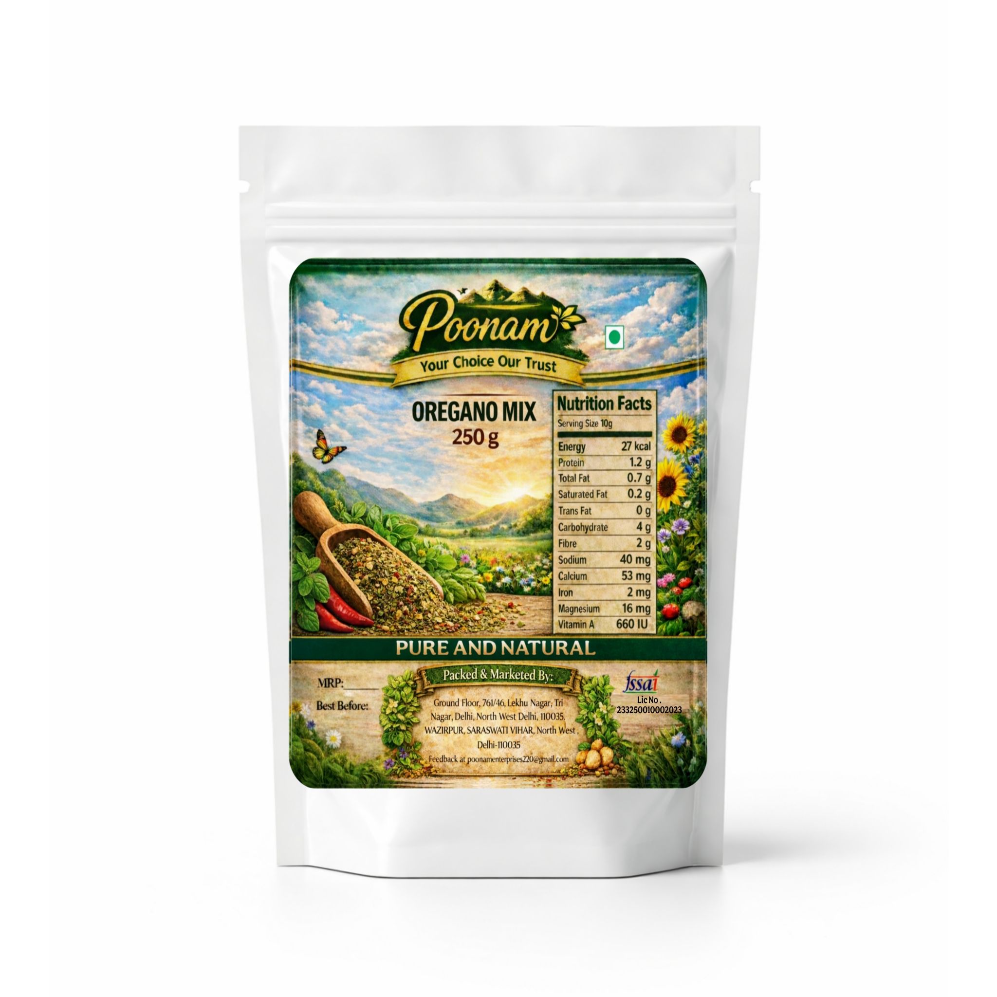 Oregano Crushed Seasoning Perfect for Pizza, Pasta & Salads Fresh Natural & Aromatic Flavorful Herb 250g Pack