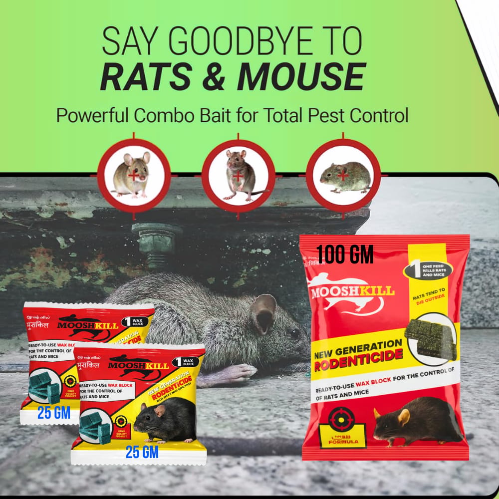 Powerful Rodent Control Cake | Kill in One Feed Formula | Effective for Home, Shop & Warehouse Use Fast-Acting Poison for Rats & Mice | 100GMx1+25GMx2 - Fresheners and Repellents | Buy online on ZillyBuy