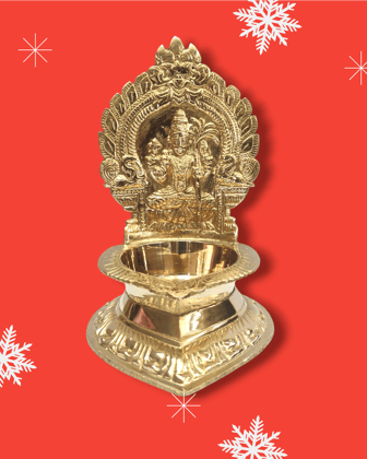 Naayagi ® - Branded Pure brass diya - Bigger 20 Cm High, 1+ kg, With sugarcane on side same as in Kanchipuram