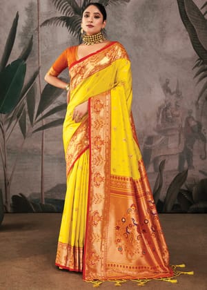 Vibrant Yellow Woven Paithani Silk Saree