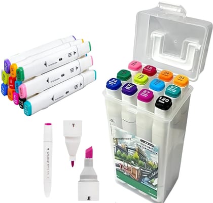 Dual Tip Marker Sketch Pen For Kids And Adults-Stationery Set For Coloring, Drawing And Sketching (12 Markers)