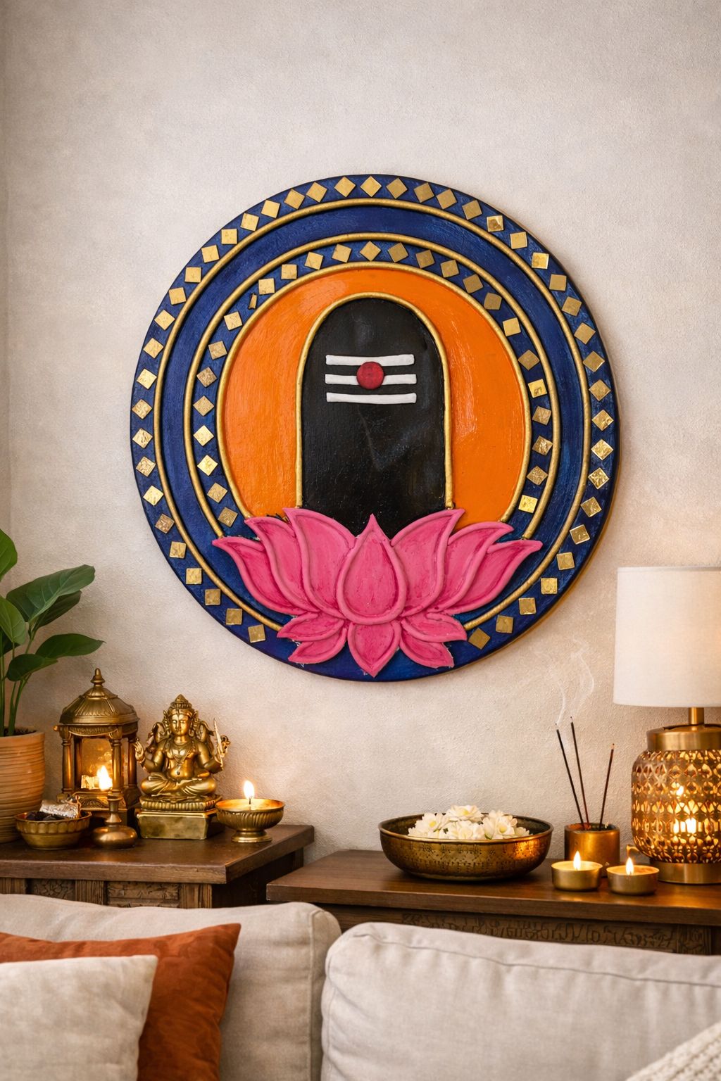 Shiva Lingam with Lotus Handcrafted Wall Hanging