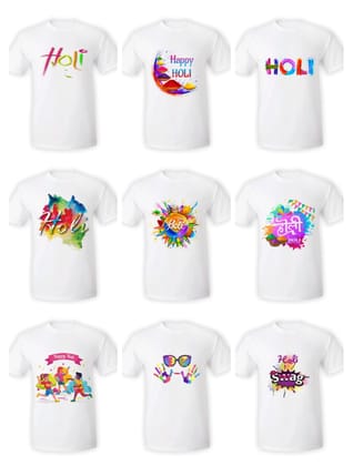 Holi Tshirt Regular fit Half Sleeve Round Neck Random Print T-Shirt (Pack Of 10 Pcs)
