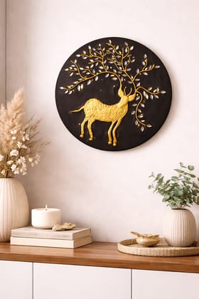 Majestic Golden Deer Tree Wall Art Plate Majestic Golden Deer Tree Wall Art Plate
