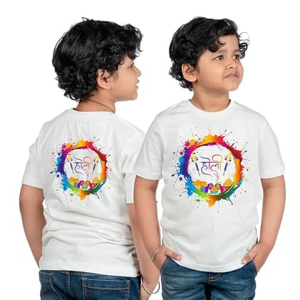 Happy Holi T-Shirts 2026: White Cotton Printed Tees for Men, Women & Kids | Holi T-Shirt Couple & Family Combo | Bura Na Maano Holi Hai Edition