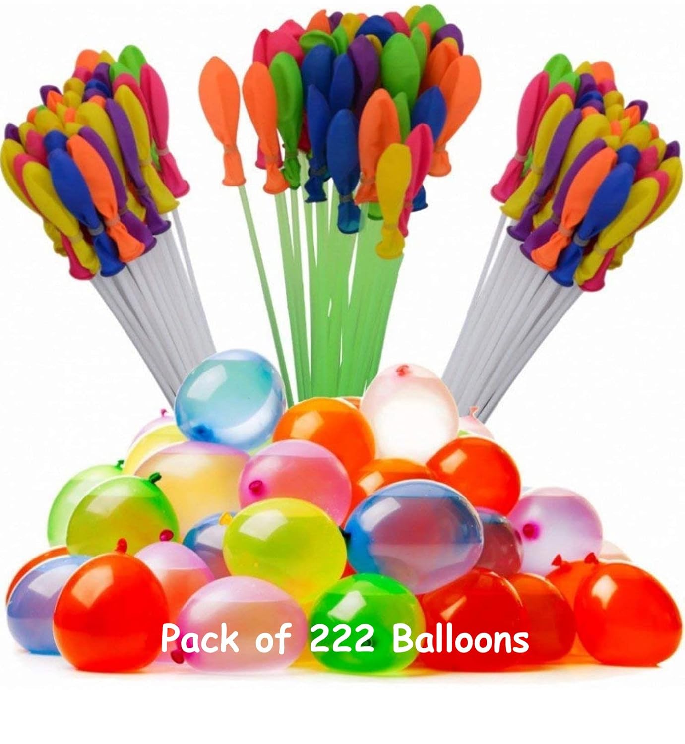 Magic Balloons Rubber - Automatic Fill and Tie Water Balloons for Holi - Multicolour 222 Pcs Self Sealing in 60 Seconds