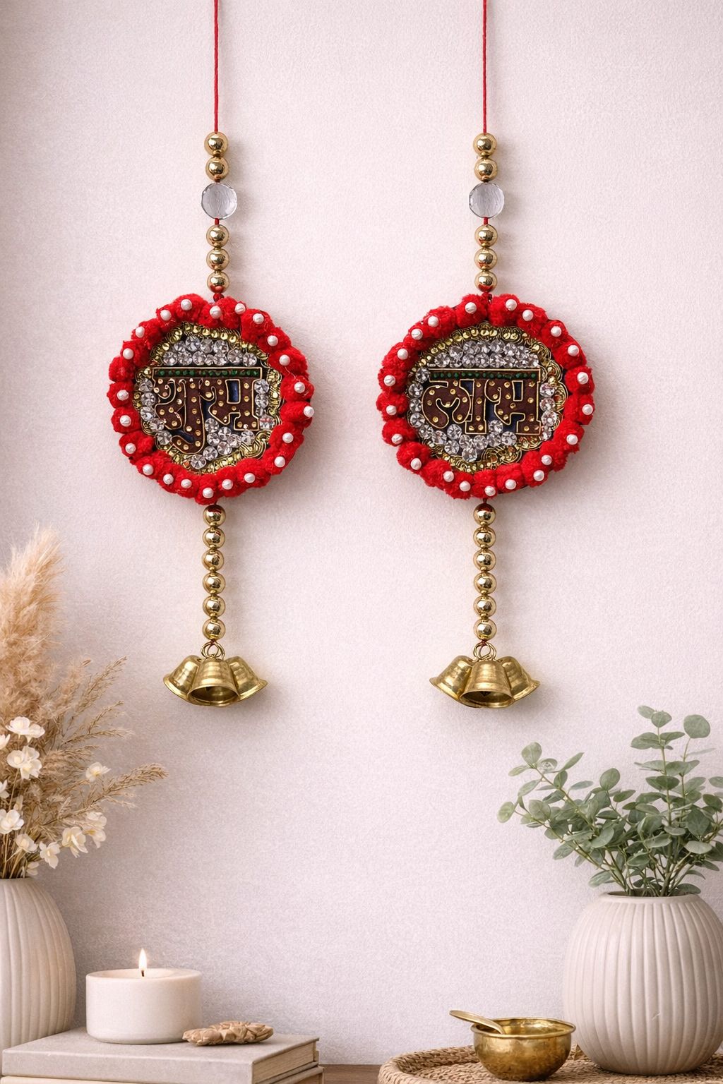 Traditional Shubh Labh Hanging Wall Décor with Bells