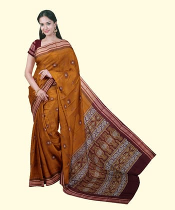 Rust Maroon Bomkai Handwoven Cotton Saree SFCSAR1979