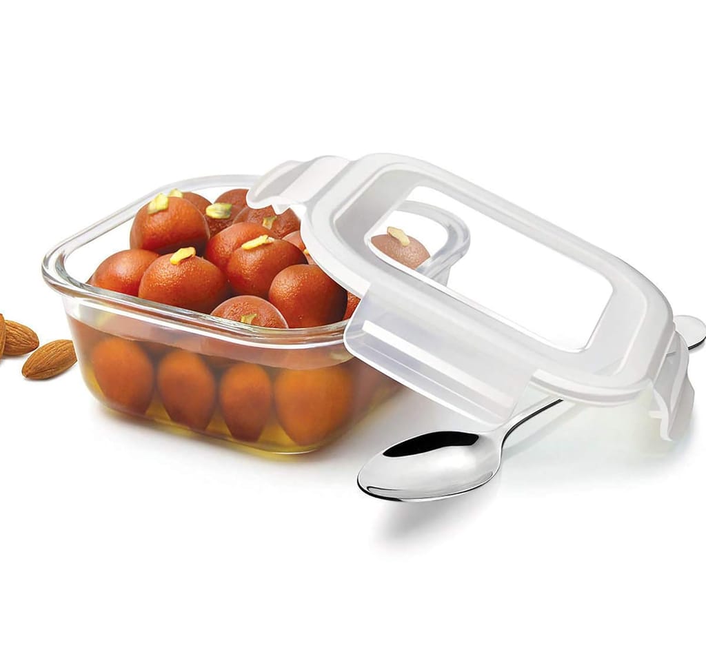 Treo By Milton Store Fresh Square Glass Storage Container, 665 ml, Transparent | Microwave Safe | Dishwasher Safe | Food Safe | Scratch Resistant | Refrigerator Safe