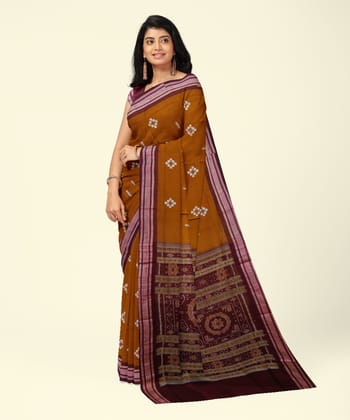 Brown Maroon Bomkai Handwoven Cotton Saree SFCSAR1983