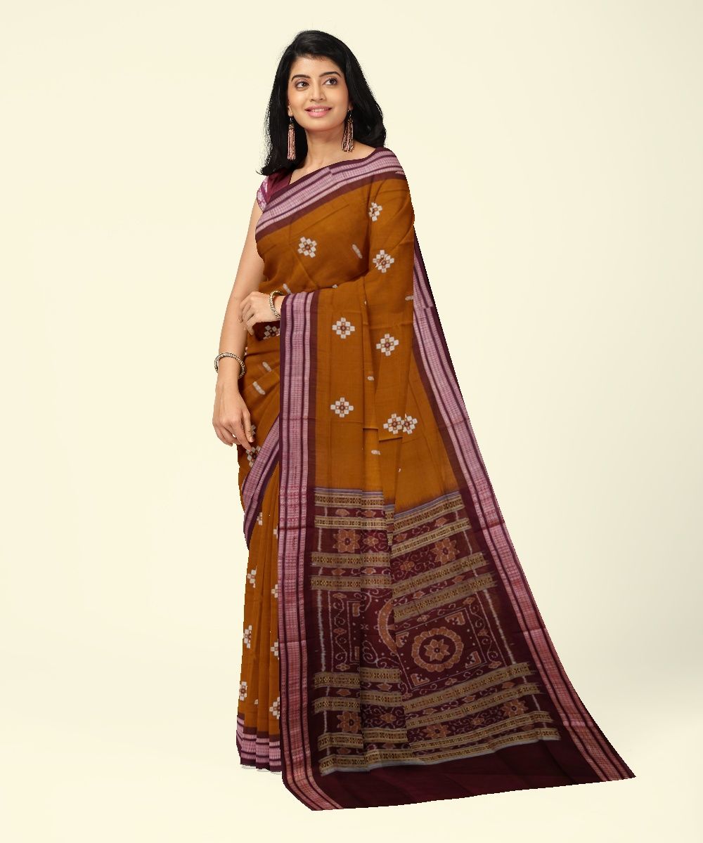 Brown Maroon Bomkai Handwoven Cotton Saree SFCSAR1983