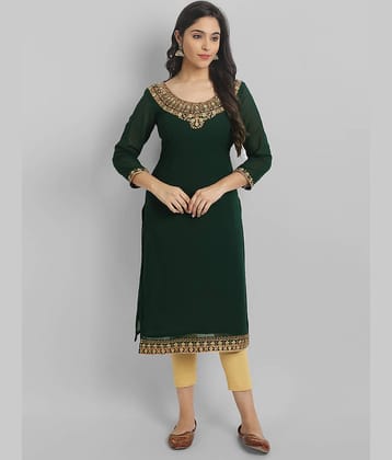 Femvy - Green Georgette Women's Straight Kurti ( Pack of 1 )