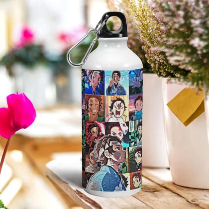 Demon Tanjiro Kamado Slayer Artistic - Printed Aluminium Anime Sipper Water Bottle Gift for Boys, Girls & Manga Comic Fans; 600ml; Pack of 1