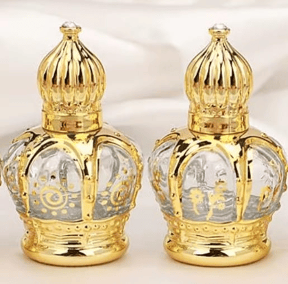 Mii Art Elegant Golden Glass 10ml Gift Bottle by Mii Art – Vintage-Style Refillable Attar Vial for Special Occasions (pack of 2 pcs)
