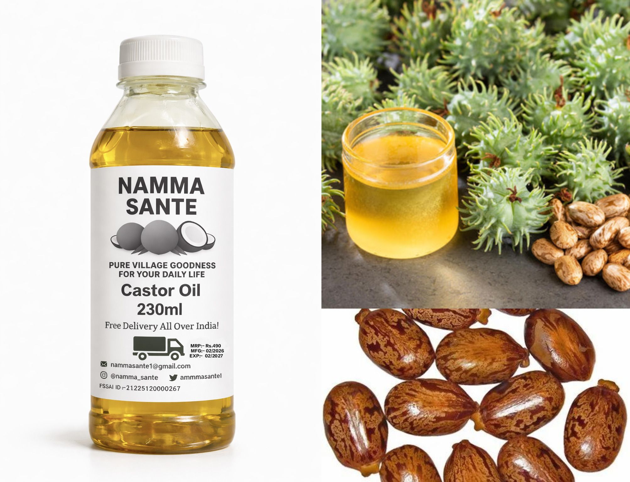 Castor Oil, Erand Oil, Arandi Oil, Castor Seed Oil, Cold Pressed Castor Oil 230ml