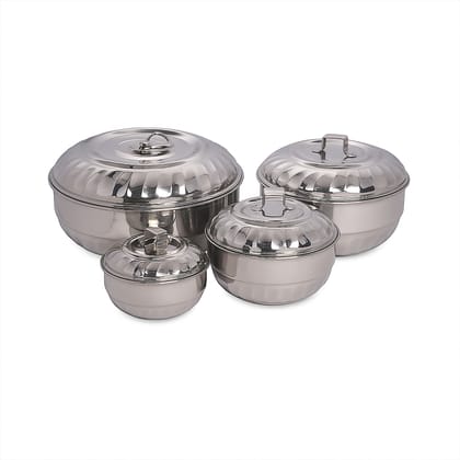 Trishav Stainless Steel Storage Containers Set of 4 (150ml, 350ml, 600ml, 1000ml) – Round Flower Design