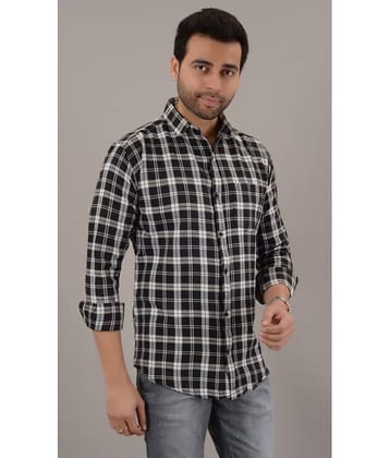 MOUDLIN Cotton Blend Slim Fit Checks Full Sleeves Men's Casual Shirt - Black ( Pack of 1 )