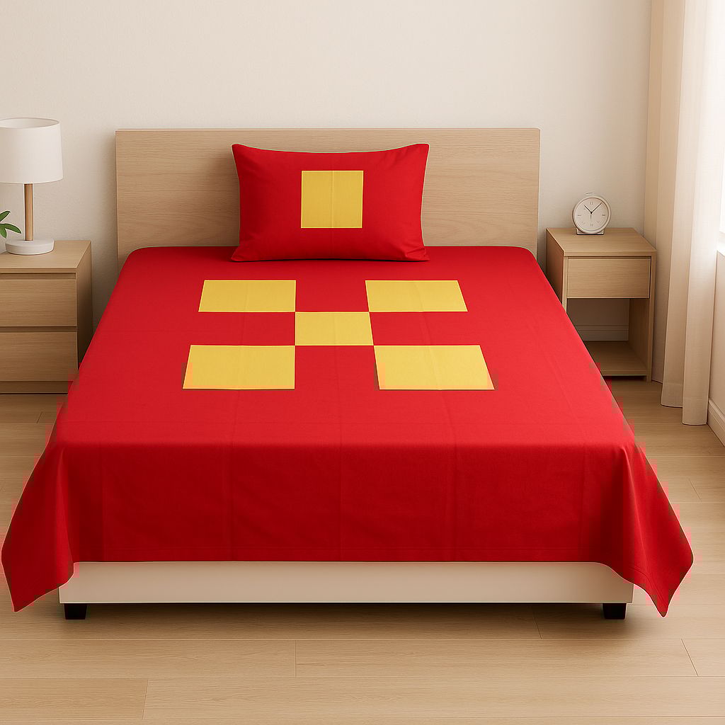 Red Patchwork Bedsheet with Pillow Cover