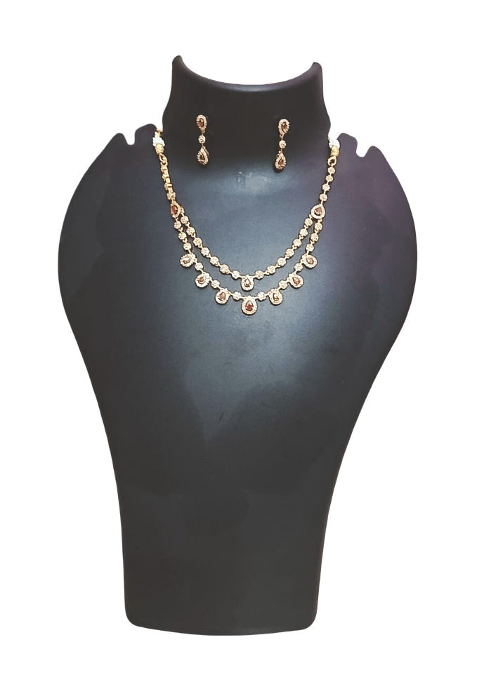Elegant Gold-Plated American Diamond Necklace Set with Earrings