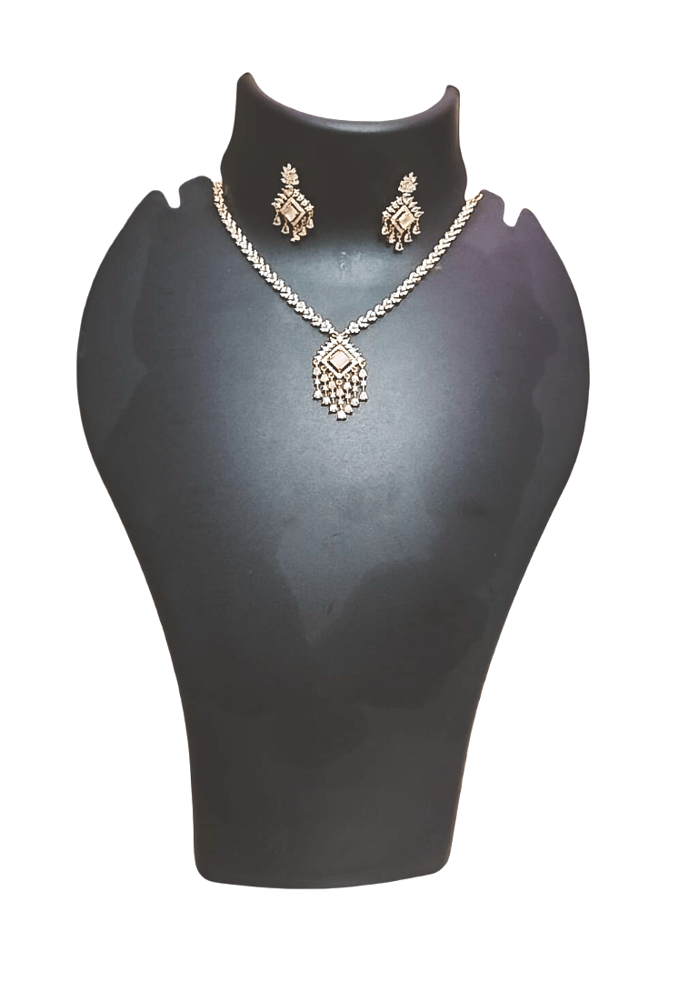 Elegant Gold-Plated American Diamond Necklace Set with Earrings