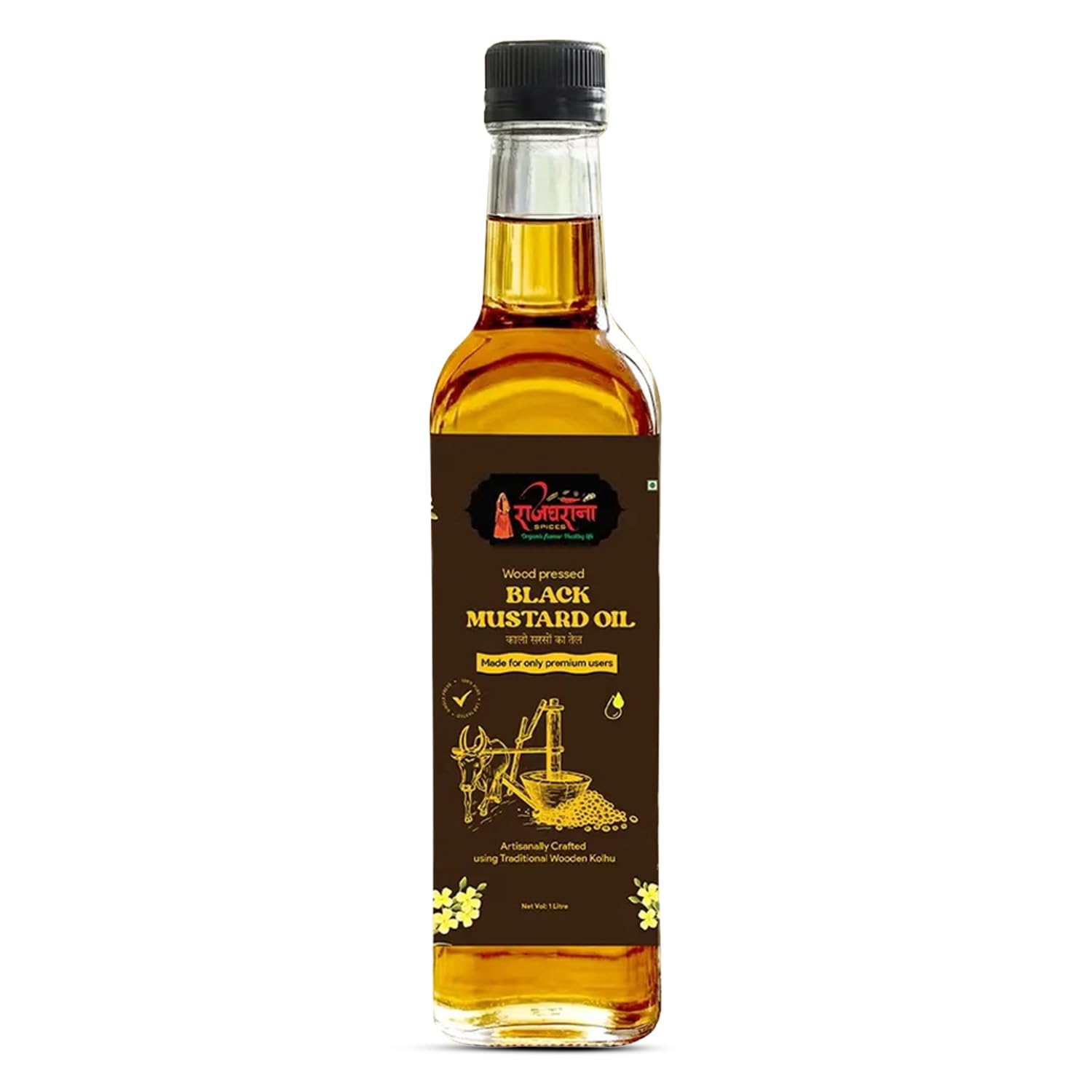 Rajgharana Spices Wood Pressed Black Mustard Oil - 100% Pure, Traditional Kolhu